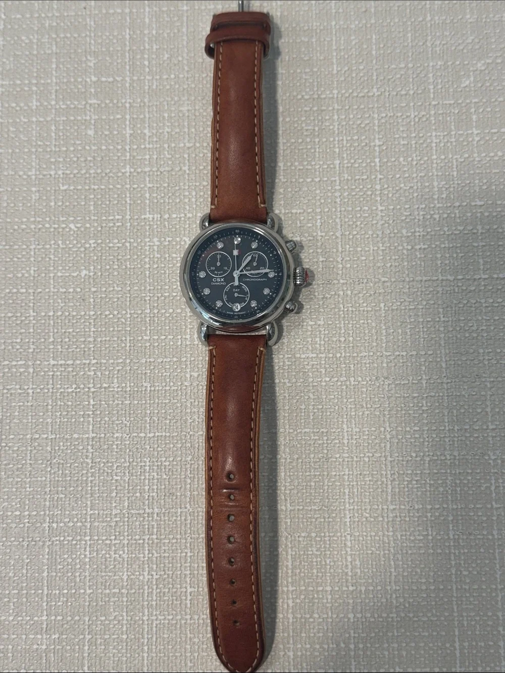 Michele CSX 36 Women’s Watch with Black Diamond Dial and Leather Strap